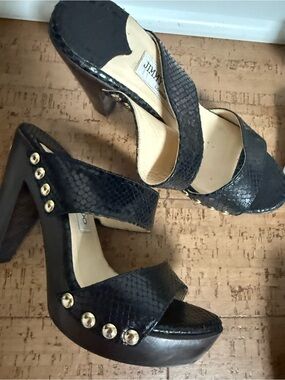 Jimmy Choo Black Snakeskin Studded Platform Mules